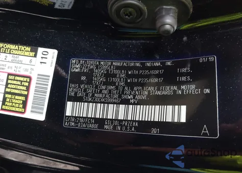 2019 Toyota Sienna Le 8 Passenger from USA, damaged, VIN 5TDKZ3DC4KS999467